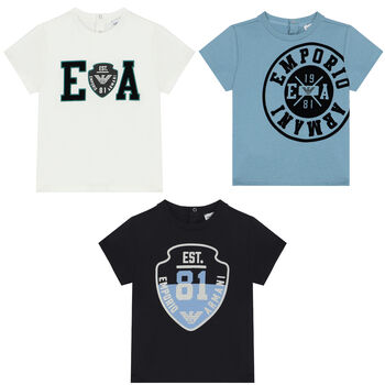 Younger Boys Navy, Ivory & Blue Logo T-Shirts ( 3-Pack )