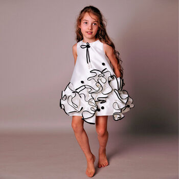 Girls White & Black Satin Dress