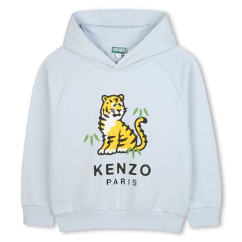 Boys Blue Tiger Logo Hooded Top
