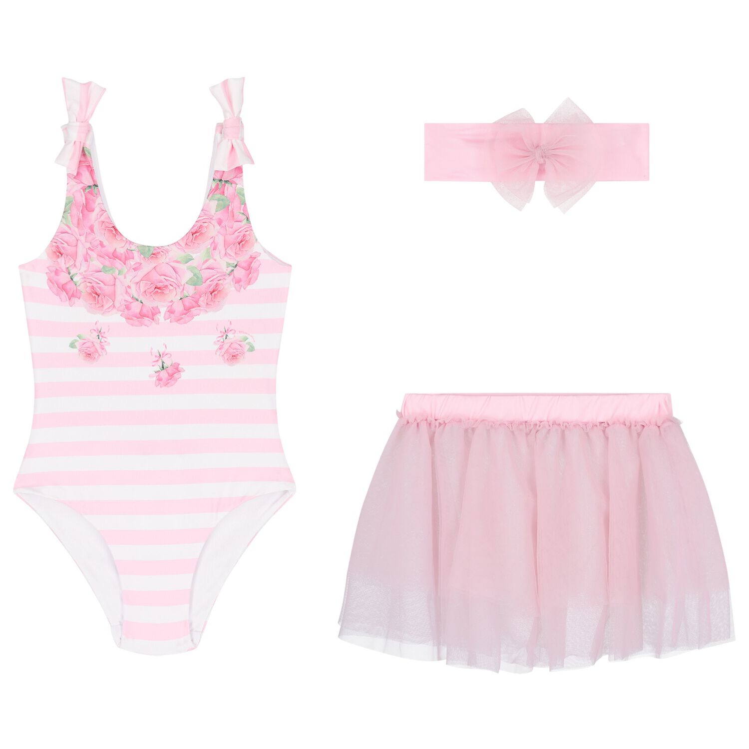 Younger Girls Pink Rose Tulle Swimsuit Set, 1, hi-res image number null