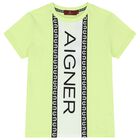 تيشيرت أولاد بالشعار باللون الأخضر, 1, hi-res