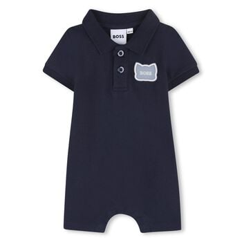 Baby Boys Navy Blue Logo Romper