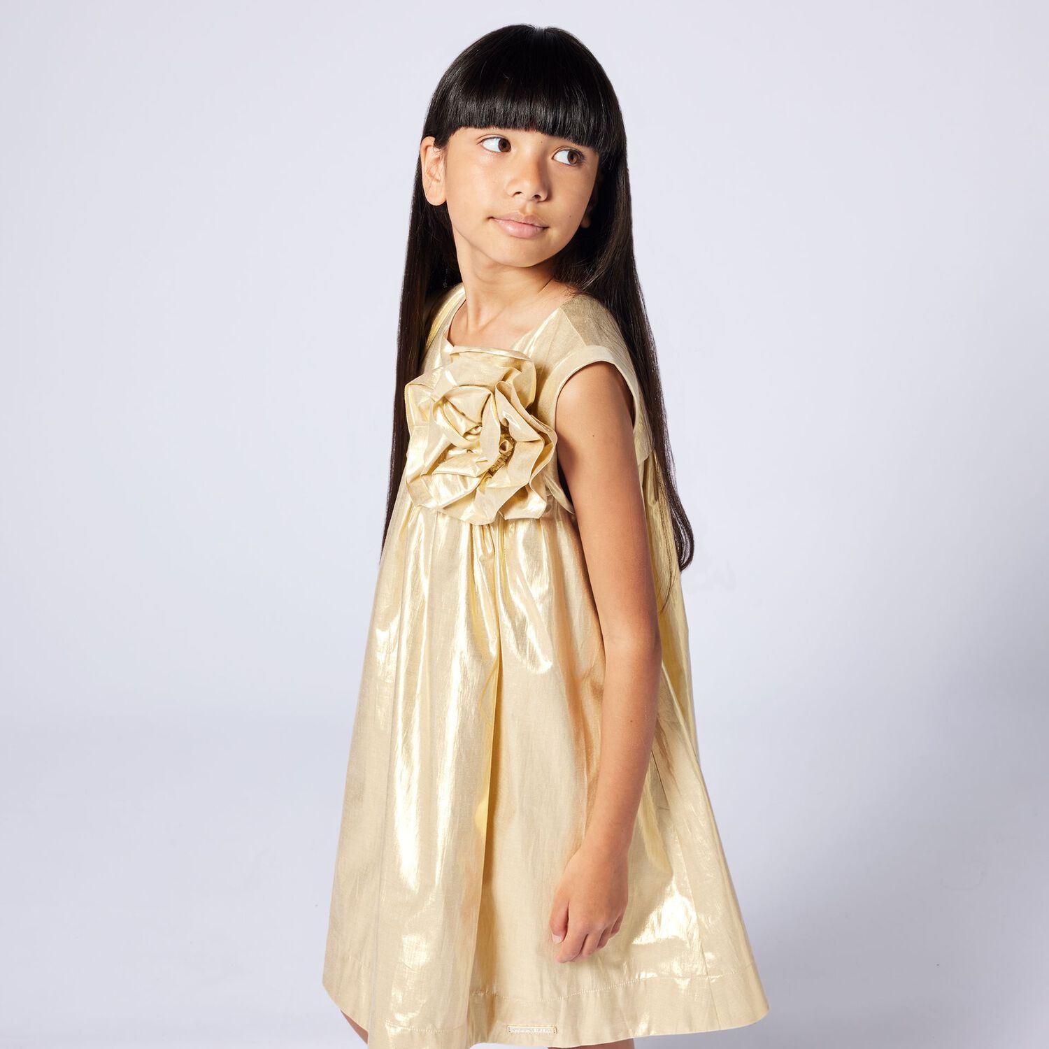 Girls Gold Flower Dress, 1, hi-res image number null