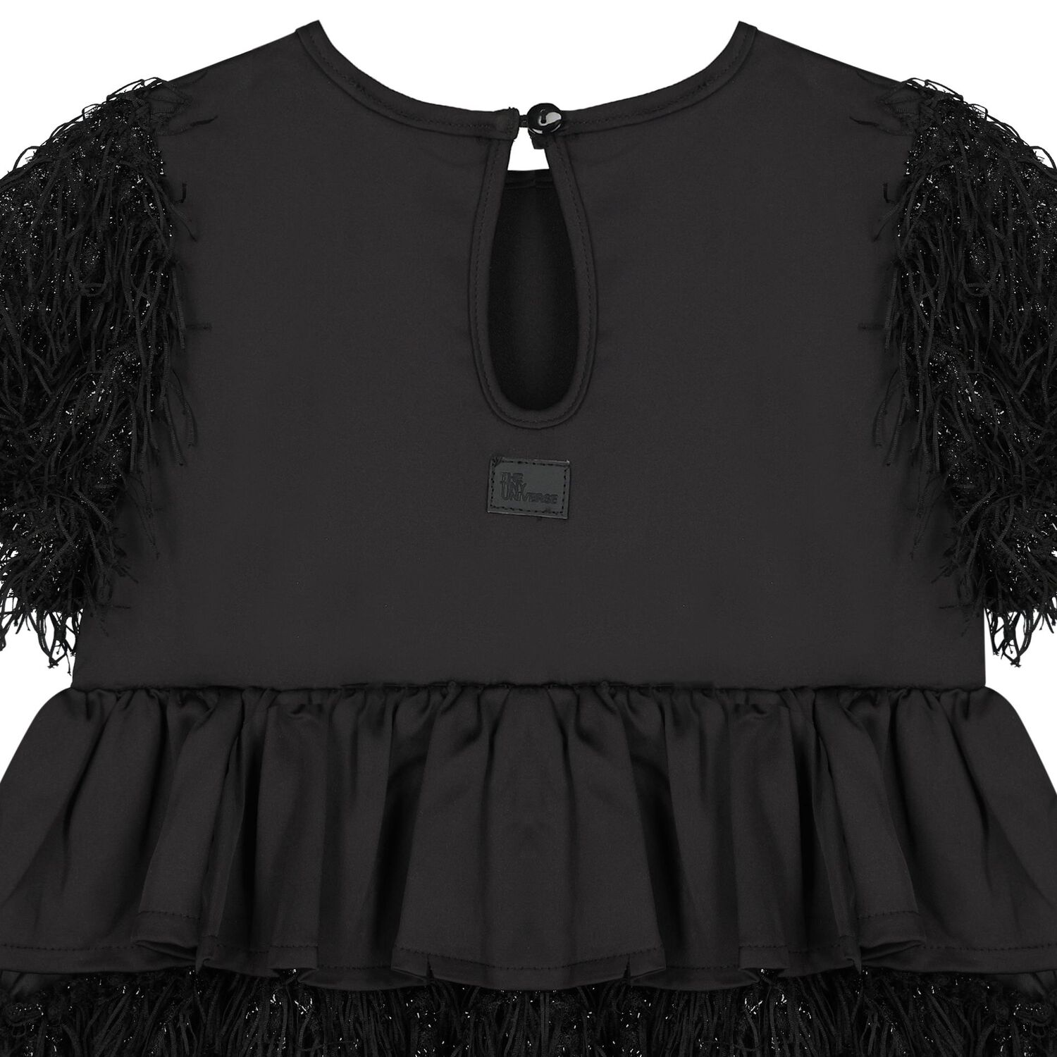 Girls Black Tiered Satin Dress, 1, hi-res image number null