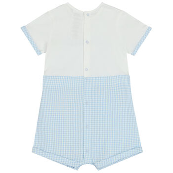 Baby Boys Blue & White Gingham Dungaree Romper