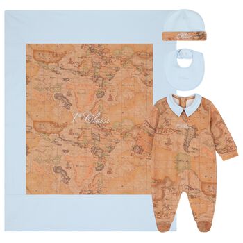 Baby Boys Beige & Blue Geo Map Babygrow Gift Set