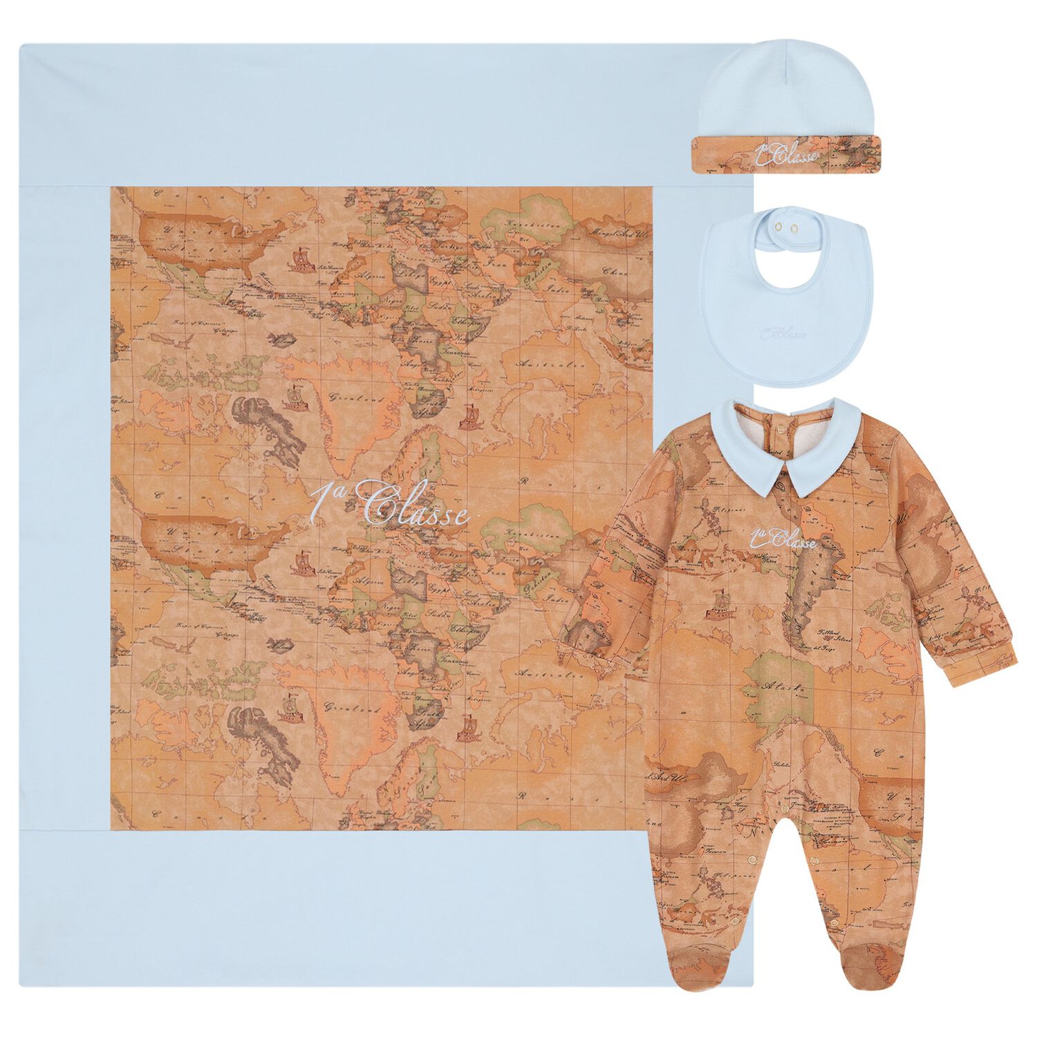 Baby Boys Beige & Blue Geo Map Babygrow Gift Set, 1, hi-res image number null