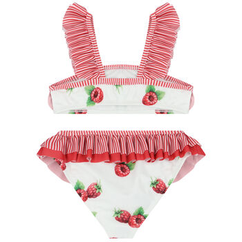 Girls White & Red Raspberries Swimsuit