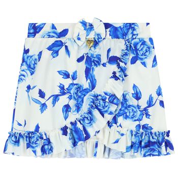 Girls White & Blue Floral Skirt