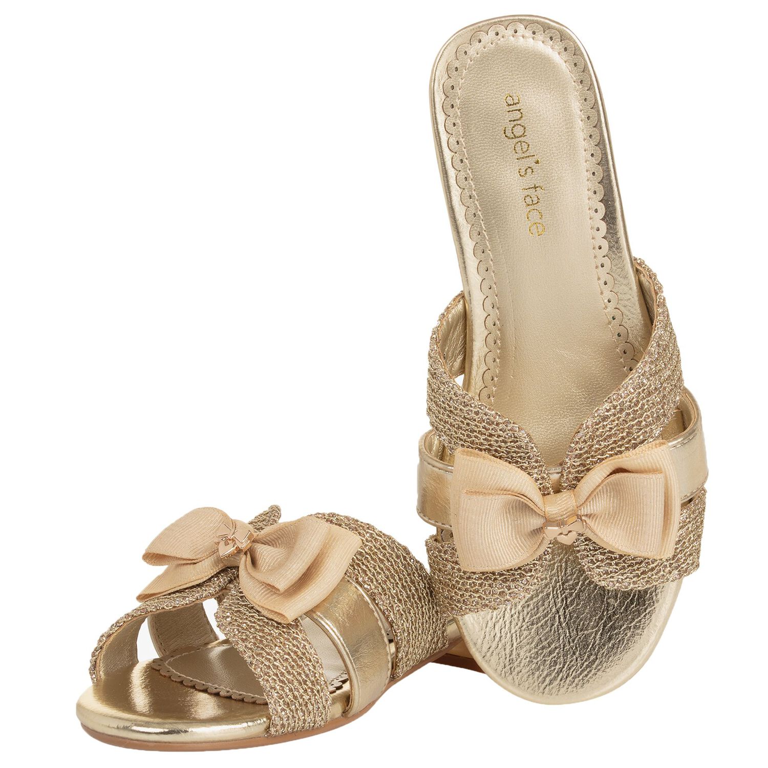 Girls Gold Embellished Sandals , 1, hi-res