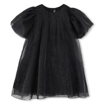 Girls Black Embellished Organza Dress