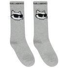 Girls Grey & White Choupette & Logo Socks ( 2 Pack ), 1, hi-res