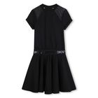 Girls Mini Me Black Scuba & Mesh Logo Dress, 1, hi-res