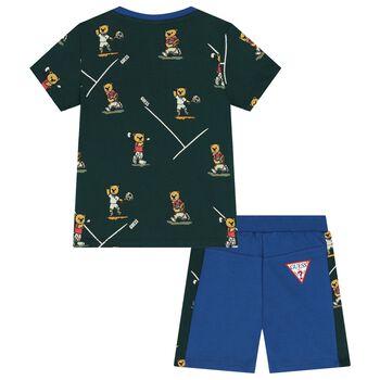 Baby Boys Green & Blue Logo Shorts Set