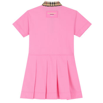 Girls Pink Check Polo Dress