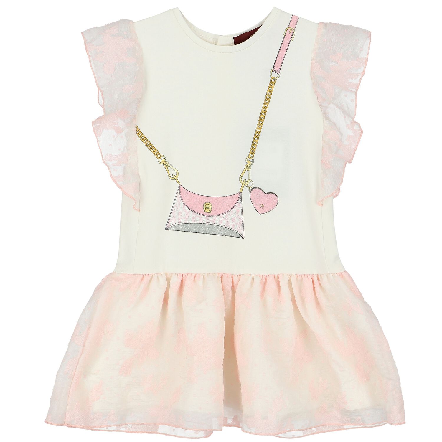 فستان بنات بالشعار باللون العاجي, 1, hi-res