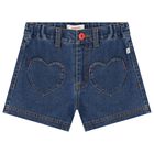 Girls Blue Denim Heart Shorts, 1, hi-res