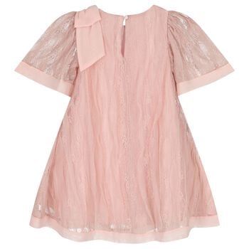 Girls Pink Lace & Chiffon Bow Dress