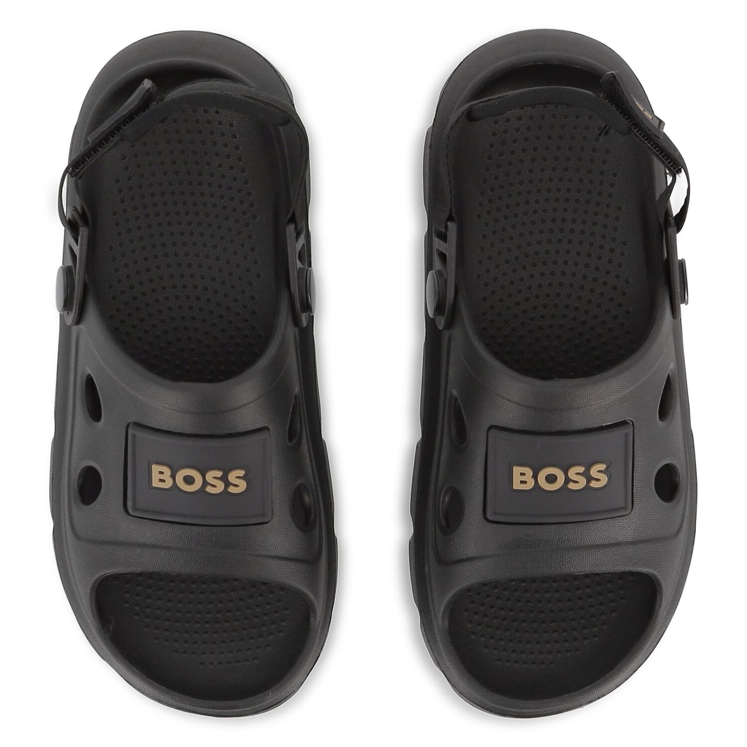 Boys Black Logo Sandals, 1, hi-res