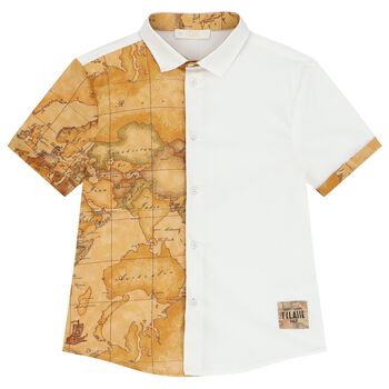 Boys White & Beige Geo Map Shirt