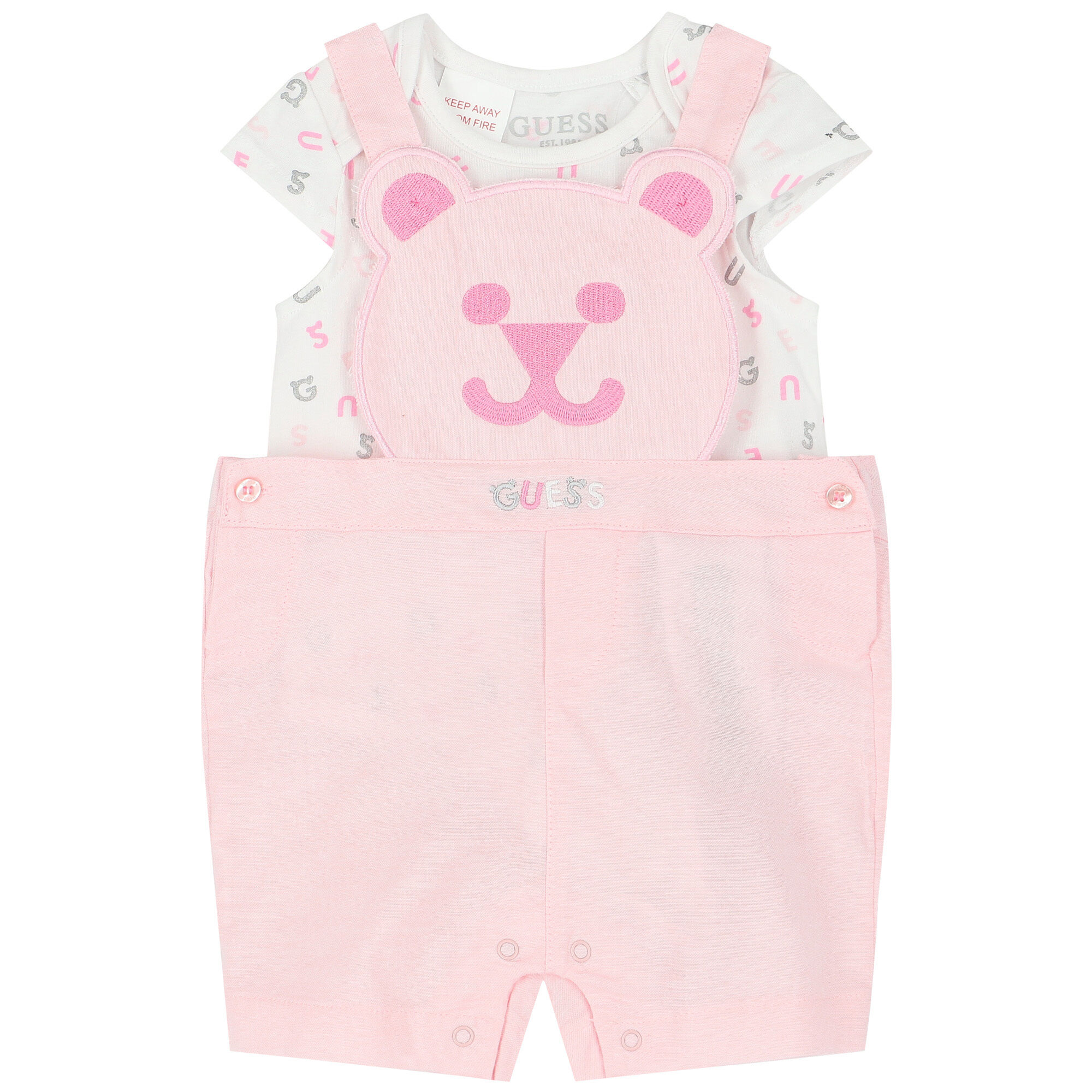 Guess Baby Girl White Pink Dungaree Set Junior Couture Oman