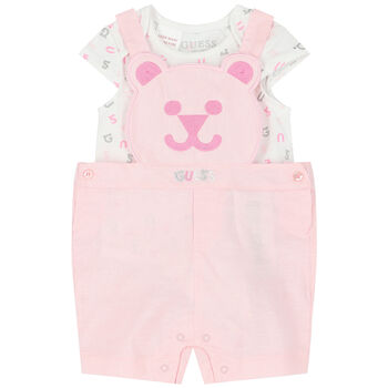 Baby Girl White & Pink Dungaree Set