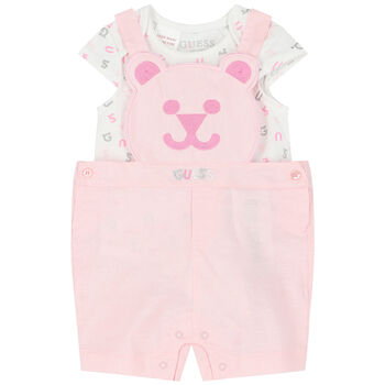 Baby Girl White & Pink Dungaree Set