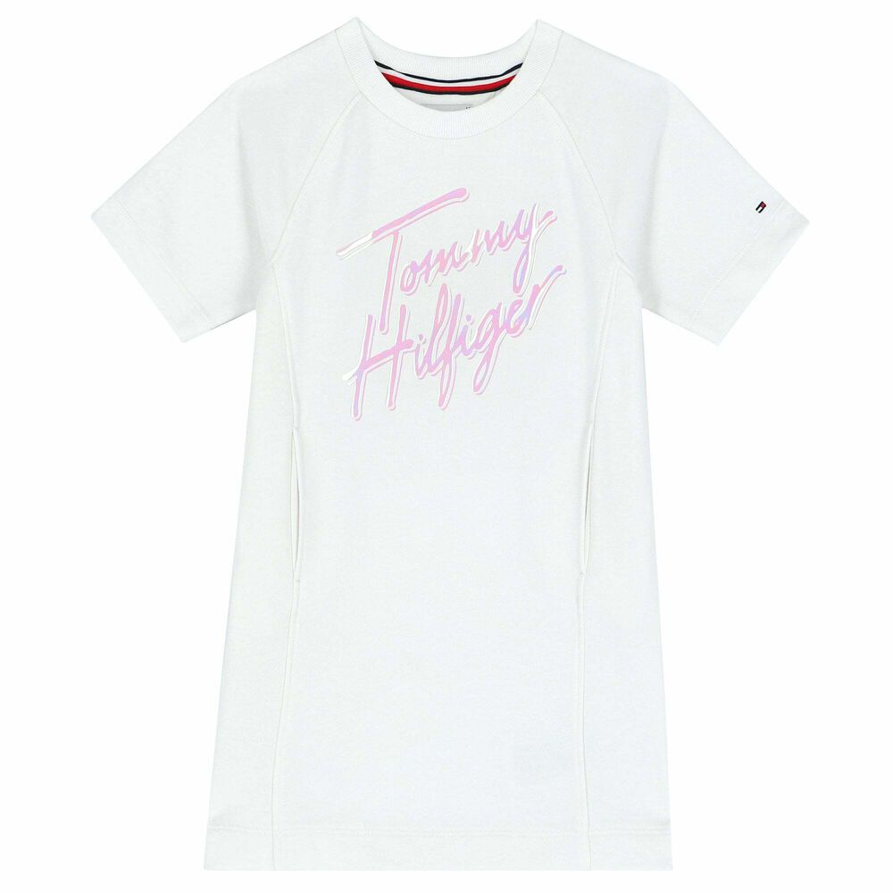 Tommy Hilfiger Girls White Holographic Logo Dress Junior Couture Australia