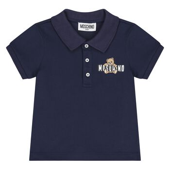 Younger Boys Navy Blue Teddy Bear Logo Polo Shirt