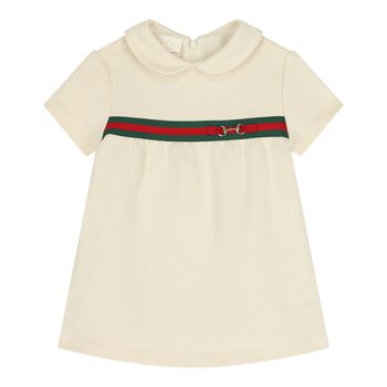 Baby Girls Beige Web Stripe Dress