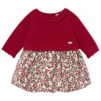 Baby Girls Red & White Floral Dress