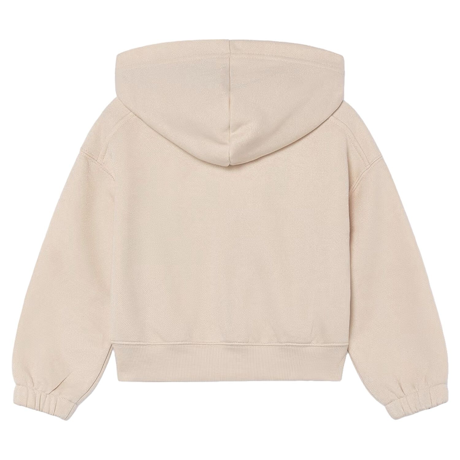 Girls Beige Hooded Zip Up Top, 2, hi-res