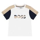 طقم شورت بالشعار باللونين الأبيض والبيج للأولاد  , 1, hi-res