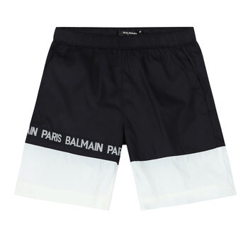 Boys Black & White Logo Swim Shorts