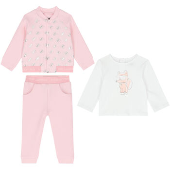 Younger Girls Pink & White Logo 3-Piece Tracksuit