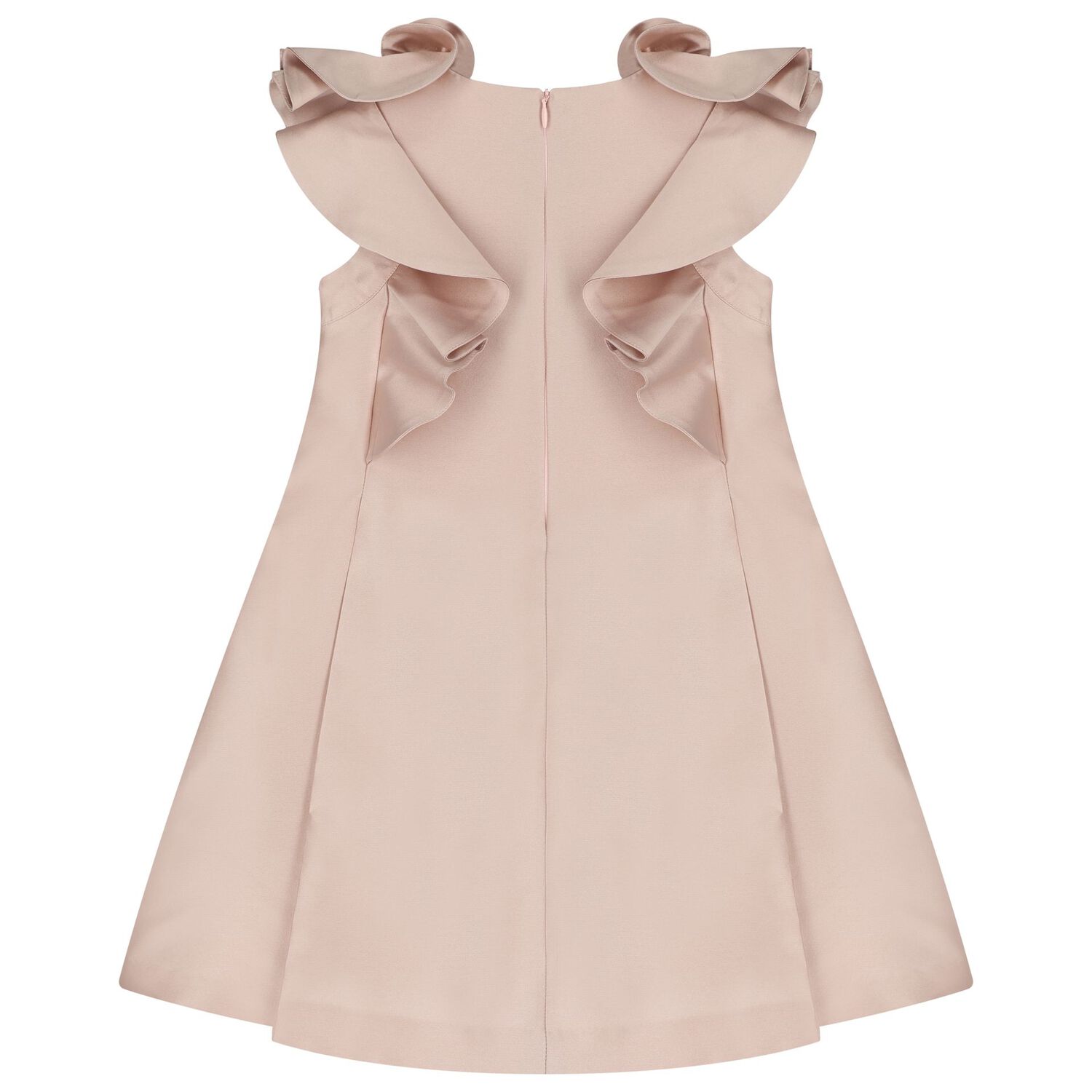 Girls Pink Satin Ruffle Dress, 4, hi-res