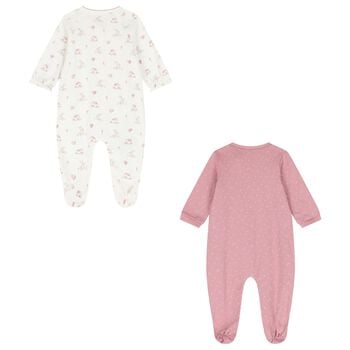 Baby Girls Ivory & Pink Bunny Babygrows ( 2-Pack )