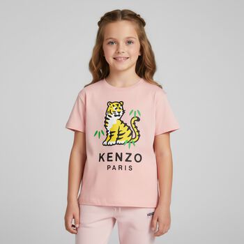 Girls Pink Tiger Logo T-Shirt