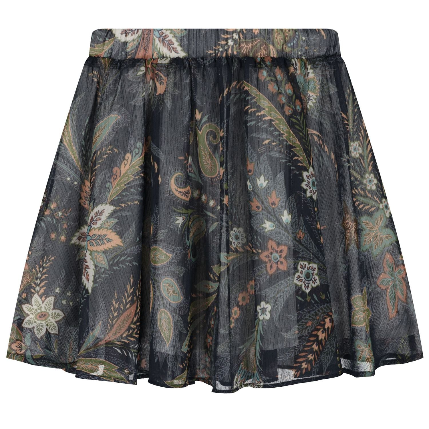 Girls Black & Beige Paisley Skirt, 2, hi-res