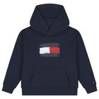 Boys Navy Blue Logo Hooded Top, 1, hi-res