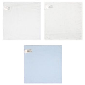 Baby Boys Ivory & Blue Muslin Swaddles ( 3-Pack )