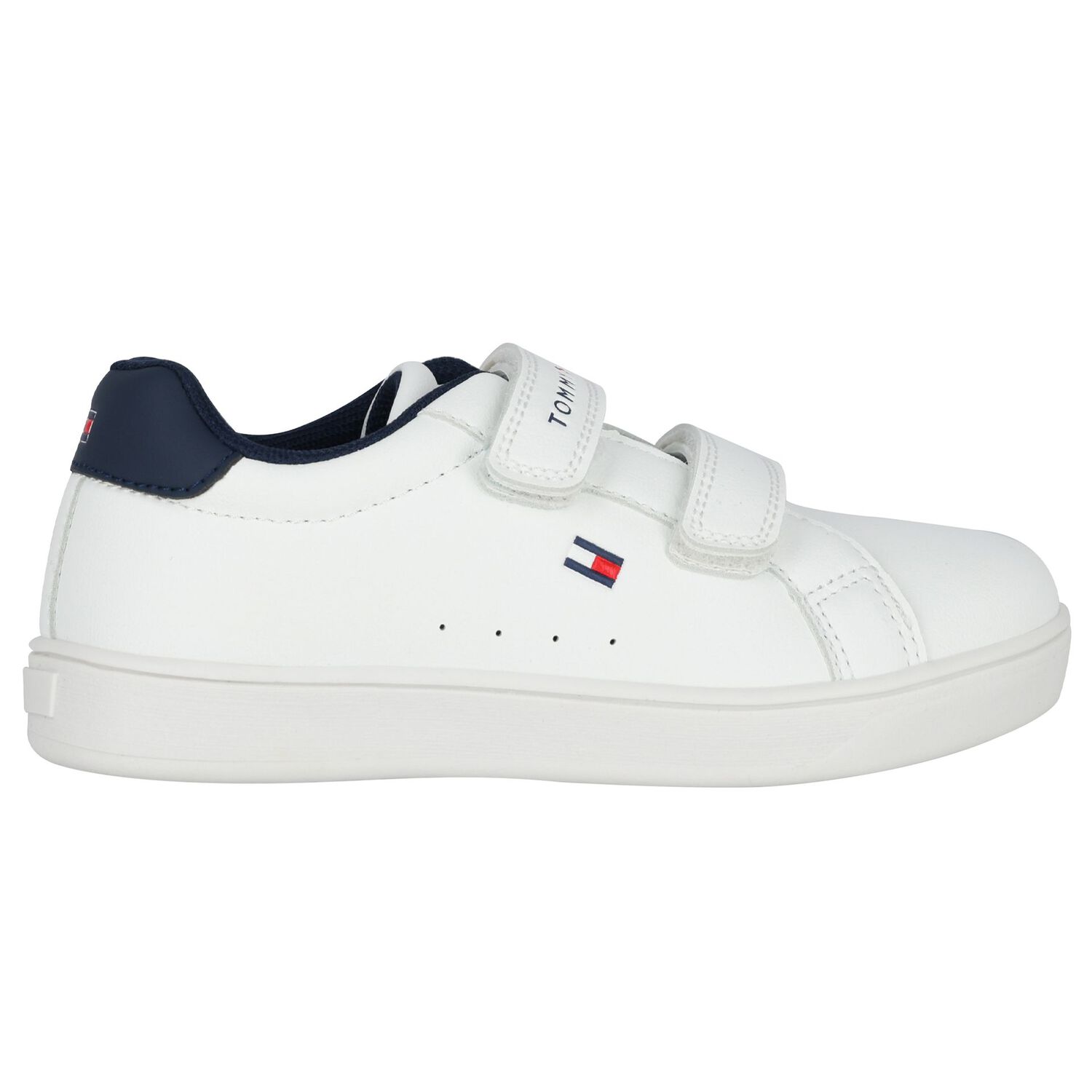 Boys White & Navy Blue Logo Trainers, 2, hi-res image number null