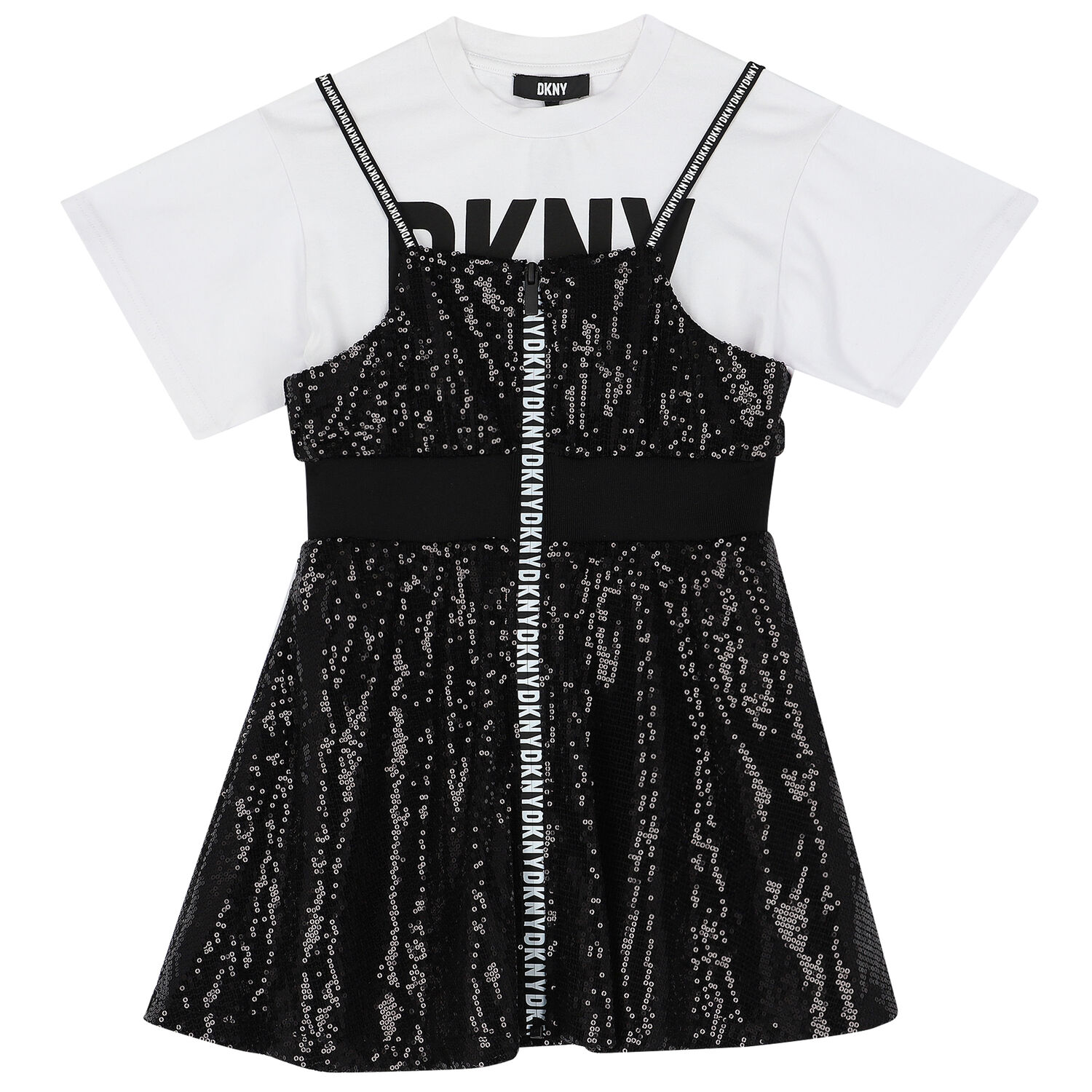 DKNY Girls White & Black Logo Dress Set | Junior Couture USA