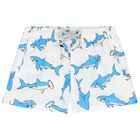 Boys White Shark Swim Shorts, 1, hi-res