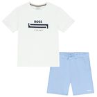 Boys White & Blue Logo Shorts Set, 1, hi-res