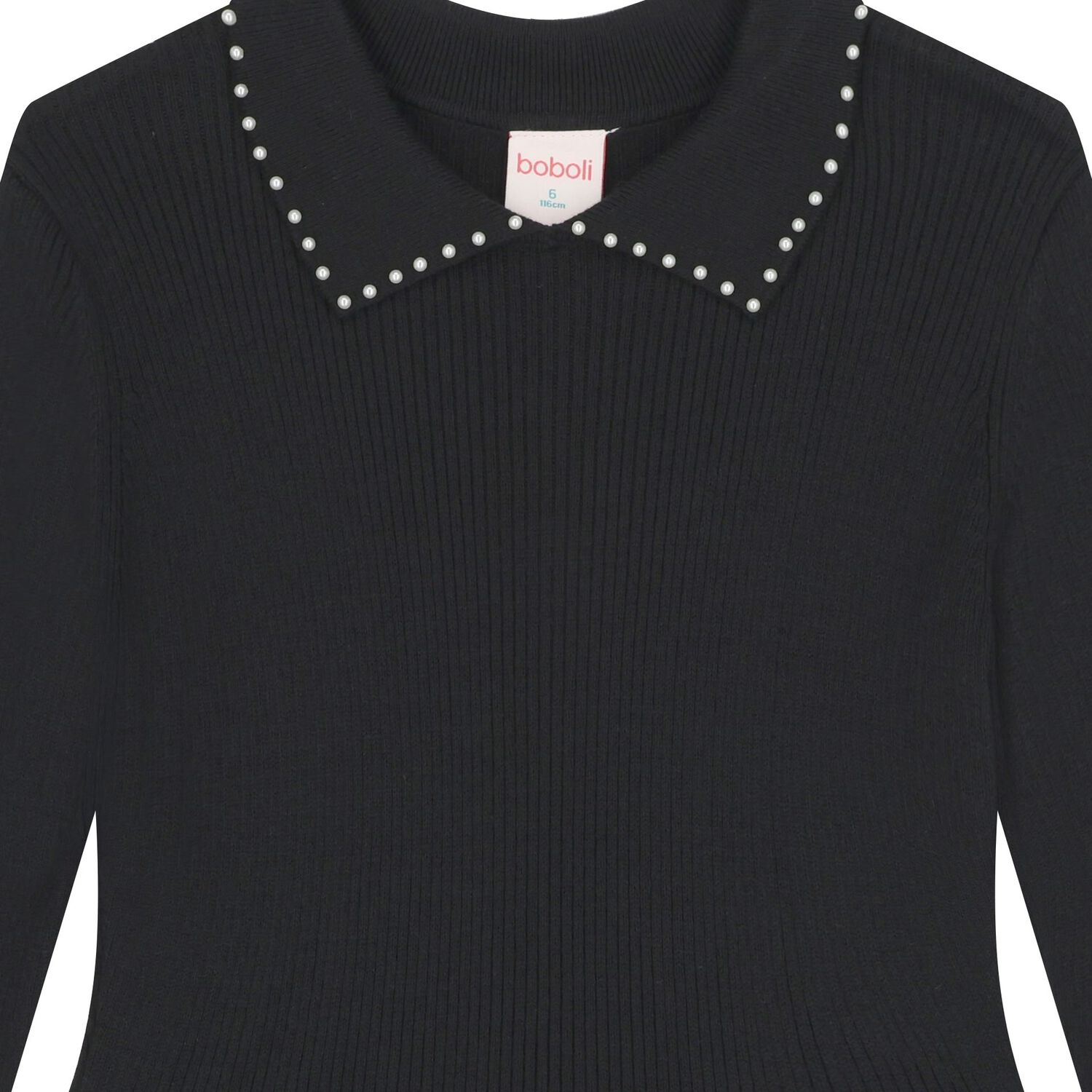 Girls Black Flower Knitted Dress, 1, hi-res