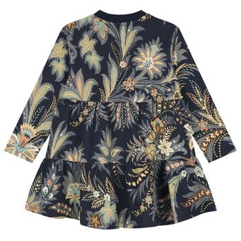 Girls Navy Blue Floral Paisley Dress
