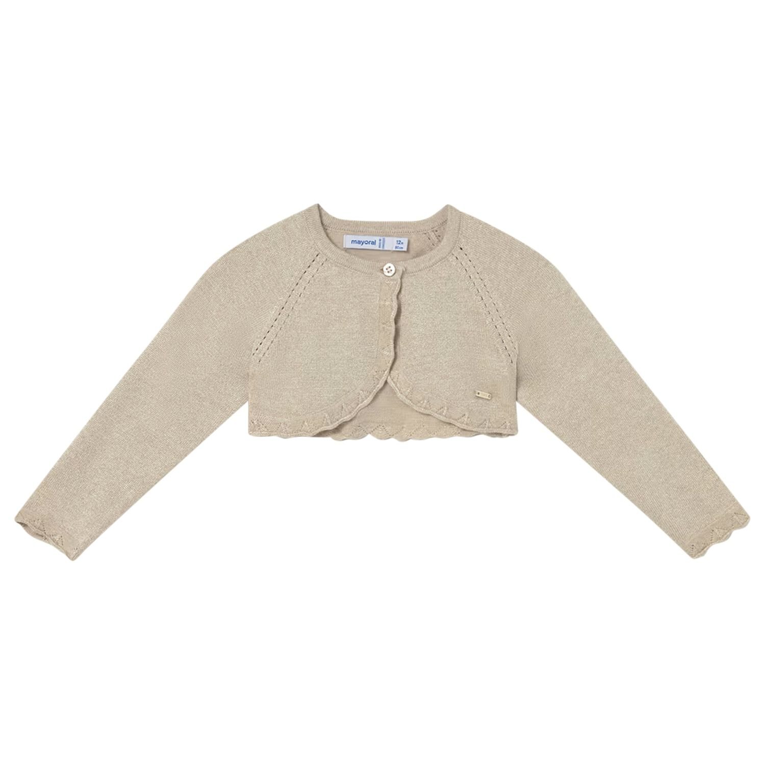 Younger Girls Beige Knitted Cardigan, 1, hi-res