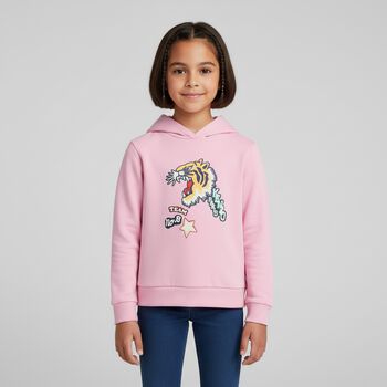 Girls Pink Varsity Tiger Hooded Top, 1 Girls Pink Varsity Tiger Hooded Top