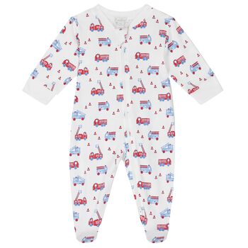 Baby Boys White Flashing Fire Trucks Babygrow